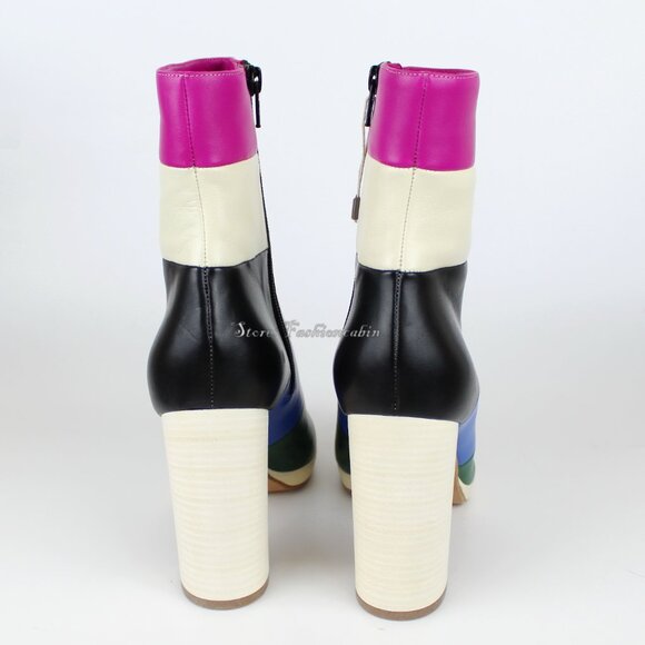 New VALENTINO GARAVANI Colorblock Stripe Leather Ankle Boots - Events, Party - Picture 12 of 16